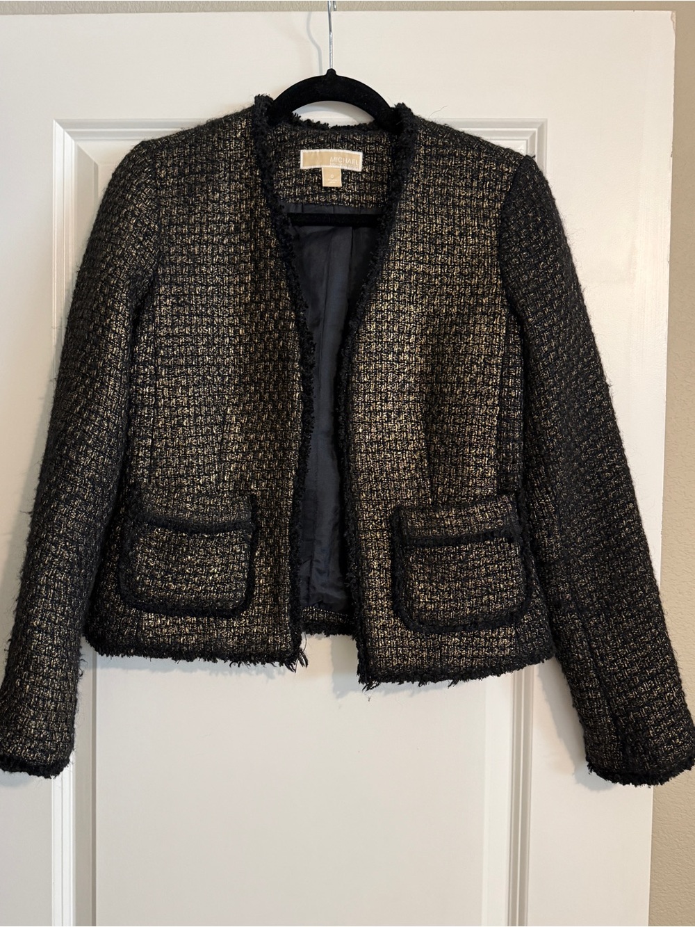 Michael Kors Women's Black and Gold Tweed Jacket